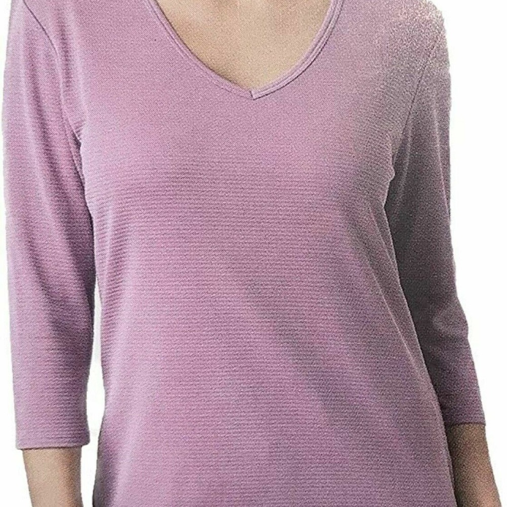 Seg’ments Womens Textured V-Neck 3/4 Sleeve blouse -Medium